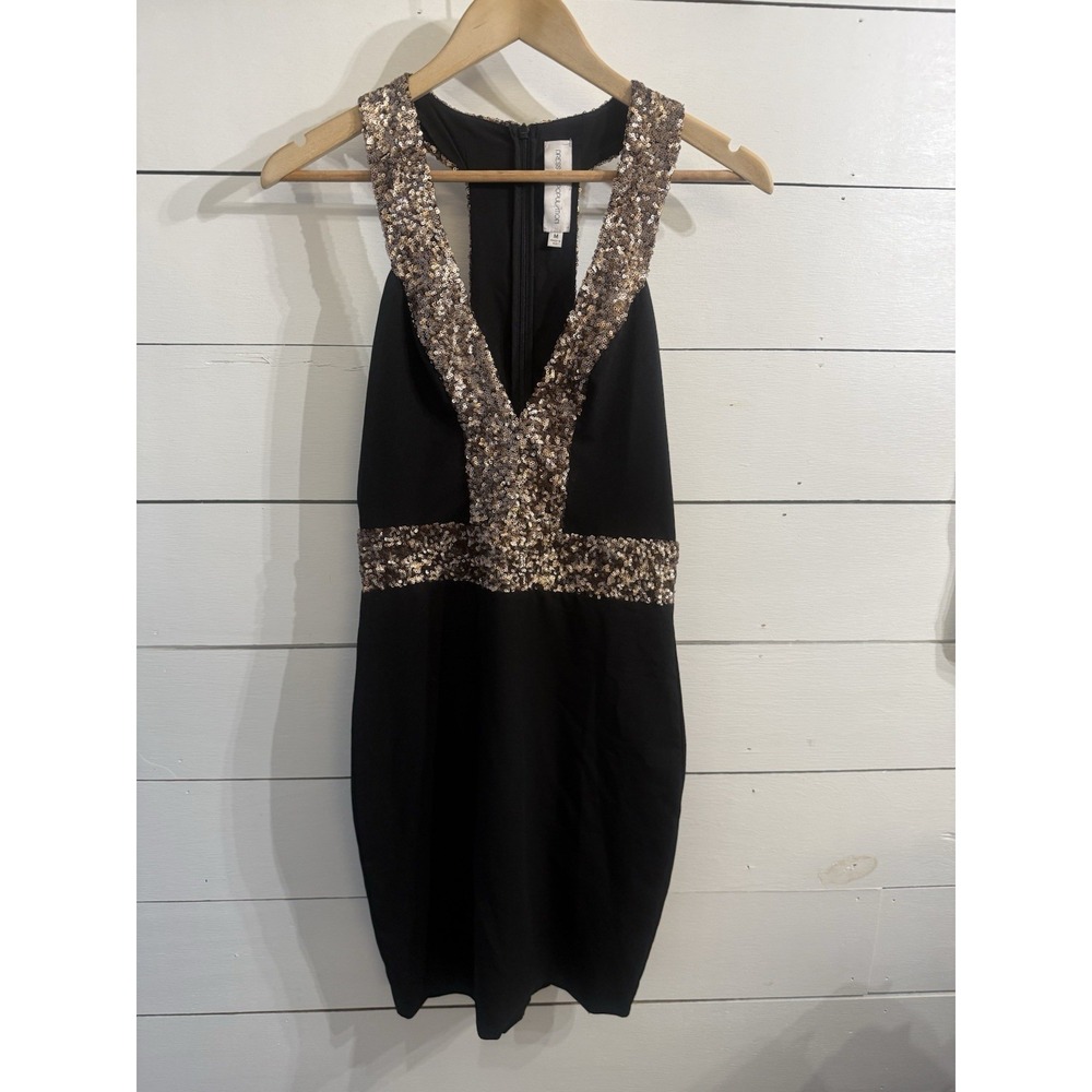Dress the Population‎ Black & Gold sequin bodycon dress Halter/Racerback Medium